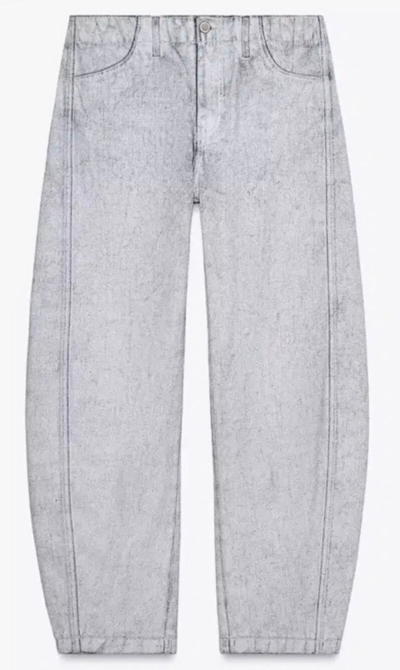 Zara The ZW Twisted Tapered Pant Crushed Coated light blue jeans, size 2, NWT
